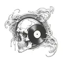 An abstract design of a vinyl record melting into a skull, symbolizing the timeless influence of rock music tattoo design idea