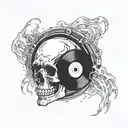 An abstract design of a vinyl record melting into a skull, symbolizing the timeless influence of rock music tattoo design idea