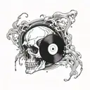 An abstract design of a vinyl record melting into a skull, symbolizing the timeless influence of rock music tattoo design idea