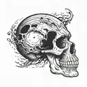 An abstract design of a vinyl record melting into a skull, symbolizing the timeless influence of rock music tattoo design idea