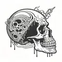 An abstract design of a vinyl record melting into a skull, symbolizing the timeless influence of rock music tattoo design idea
