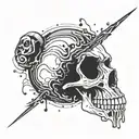 An abstract design of a vinyl record melting into a skull, symbolizing the timeless influence of rock music tattoo design idea