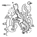 Incorporate a gecko climbing a mountain surrounded by universe planets tattoo design idea