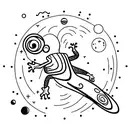 Incorporate a gecko climbing a mountain surrounded by universe planets tattoo design idea