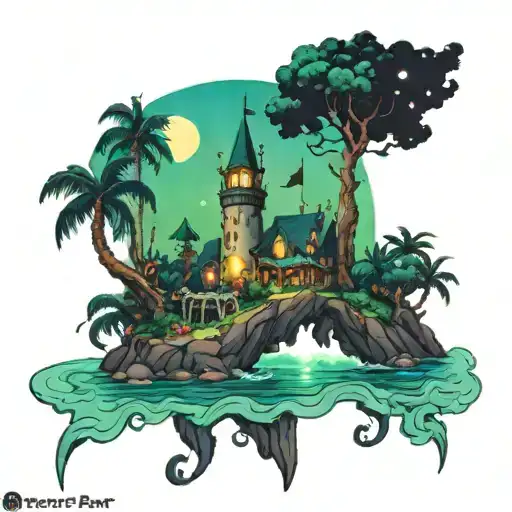 Peter Pan neverland island tattoo design idea