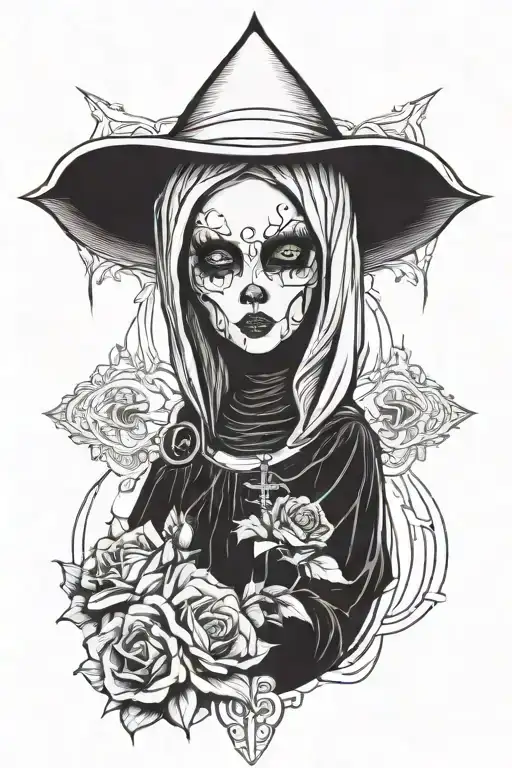 evil°sexy nun horny exotic with bloodand white dead eyes cross\rosery tattoo design idea