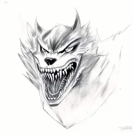 A supernatural creature like a werewolf or vampire riding a motorcycle tattoo design idea