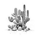 A motorcycle speeding through a desert landscape filled with cacti tattoo design idea