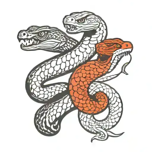 King Cobra protecting 2 other cobras that are bigger than the cobra, THe 2 other cobras are king cobra and a female cobr tattoo design idea