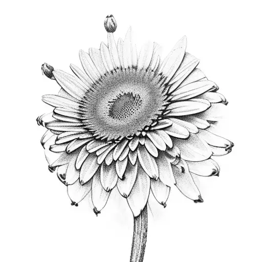 echinacea, gerbera daisy, and carnation bouquet  tattoo design idea