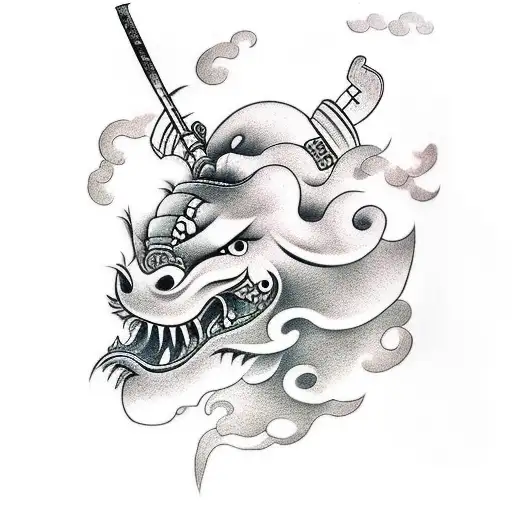 samurai head with japanese clouds around tattoo design idea