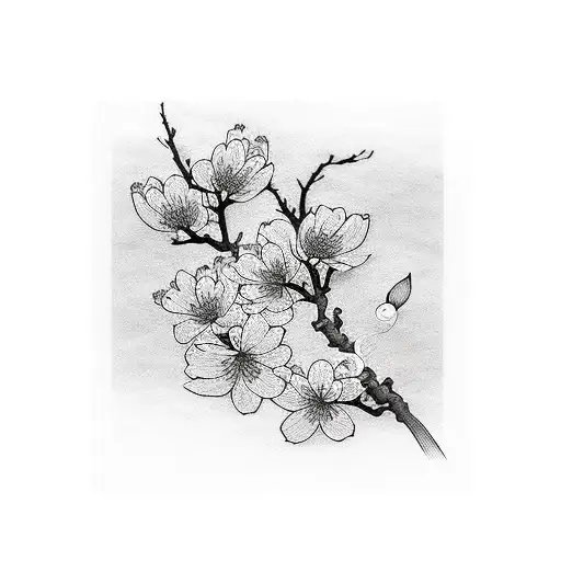 cherry blossom branch black and white tattoo design idea