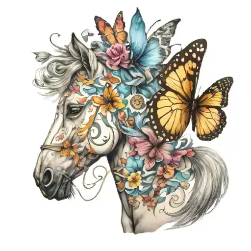 cousin female horse butterfly tattoo design idea