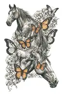 cousins family female horse butterfly tattoo design idea