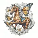 cousins family female horse butterfly tattoo design idea