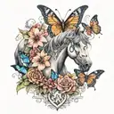 cousins family female horse butterfly tattoo design idea