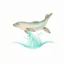 playful seal pup jumping salmon in waterfall tattoo design idea