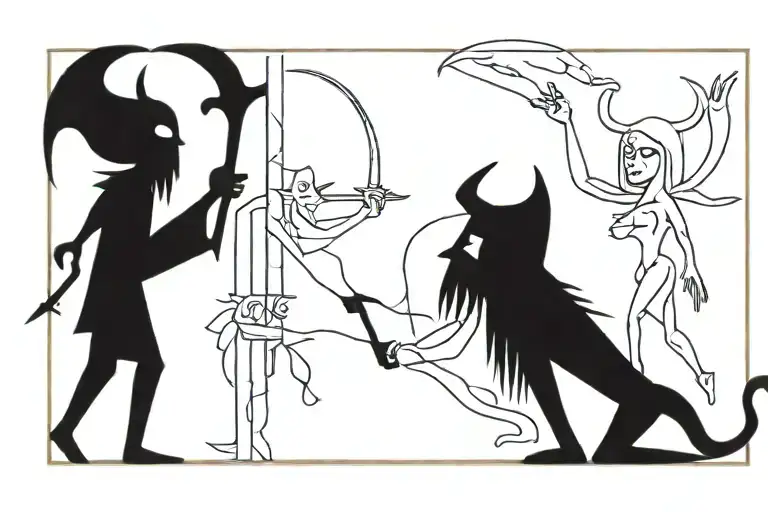 biblical story Diablo and Marie tattoo design idea