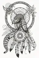 native American, dream catcher, feather, snake tattoo design idea