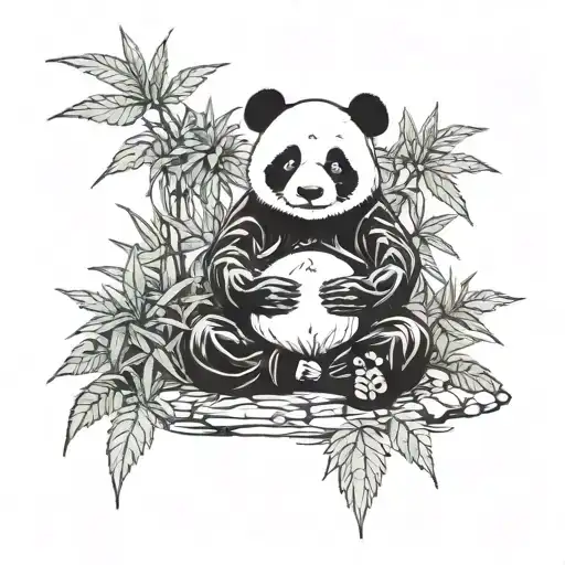 A panda meditating in a tranquil cannabis garden tattoo design idea