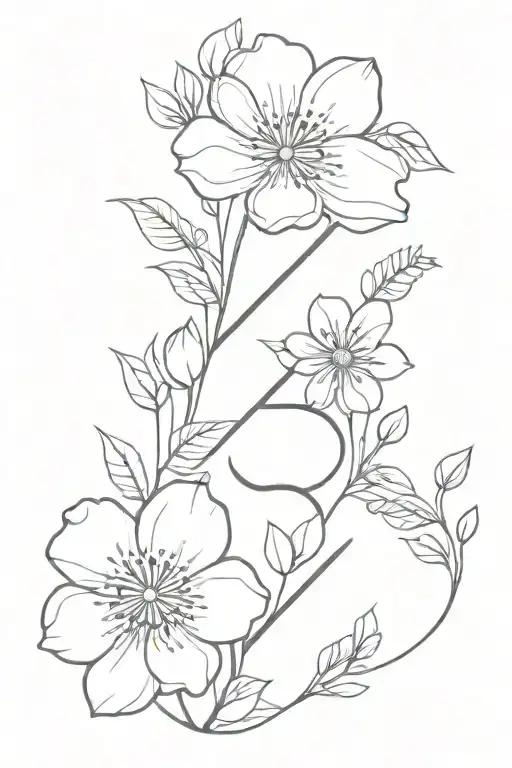 flowers and numbers 888 tattoo design idea