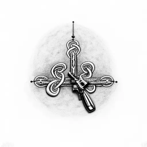 A pistol intertwined with a rosary tattoo design idea