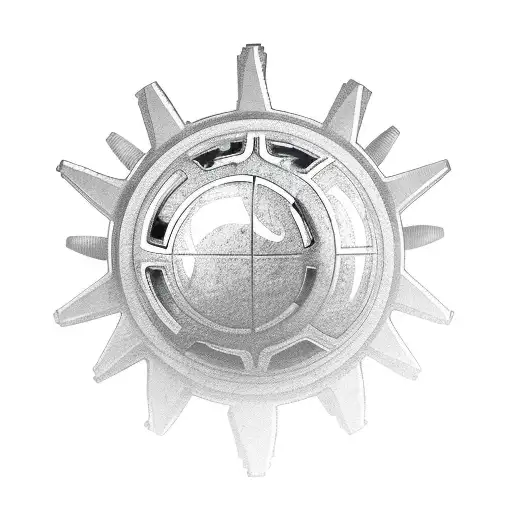 A car engine with gears and soccer balls as pistons tattoo design idea