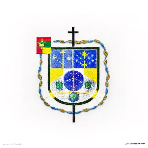 A minimalist tattoo of a Brazilian flag intertwined with a rosary, representing the client's Catholic faith and their love for Brazil tattoo design idea