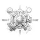 A car engine with gears and soccer balls as pistons tattoo design idea