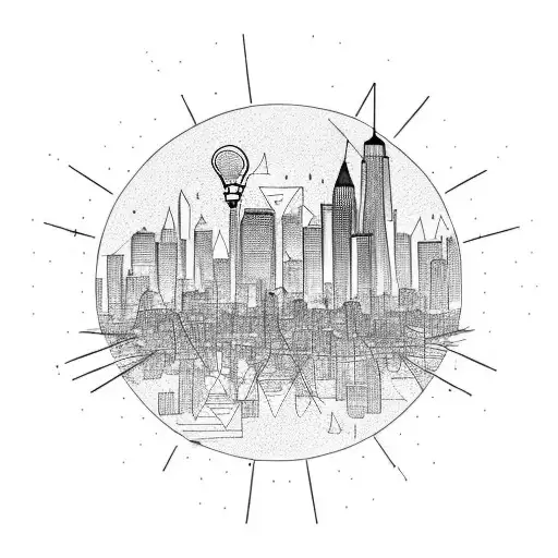 light bulb skyline tattoo design idea