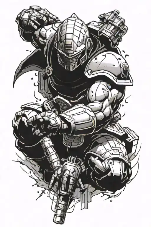 I want to have a Grey and black sleeve with dragon ball z characters MasterChief the fallout power Armour and ezio out o tattoo design idea
