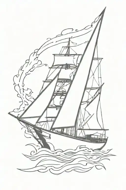 a burning ship with arrows in it tattoo design idea