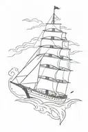a burning ship with arrows in it tattoo design idea