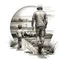 dad and son walking toward sunset tattoo design idea