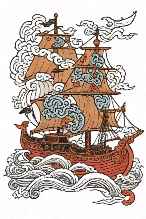 Viking longship sailing tattoo design idea