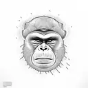 fat agressive monkey with AK-47, destroed building on the background, smoke purp tattoo design idea