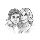 A silhouette of a mother and son holding hands, surrounded by Disney characters tattoo design idea