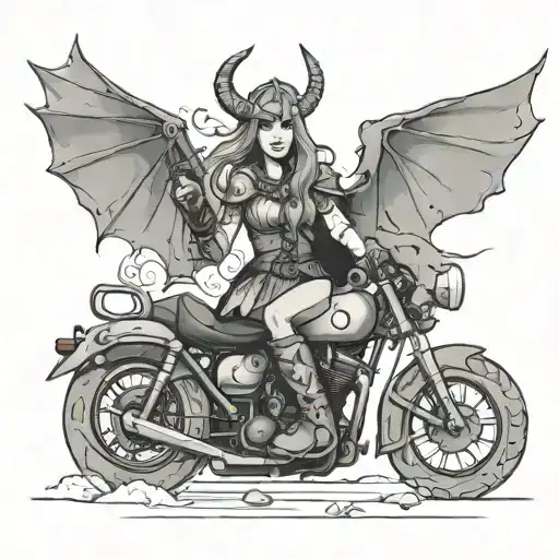 thestral, music, revolver, motorcycle, viking lady tattoo design idea
