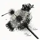 Dandelion blowing away with writing that says "Laat die wind my neem..." tattoo design idea