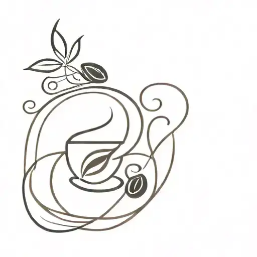 An abstract representation of the feeling of relaxation during a massage, with waves and swirls intertwining with a coffee bean and a car silhouette tattoo design idea