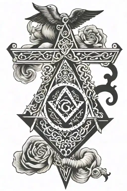 masonic square and compass with caduceus intertwined tattoo design idea