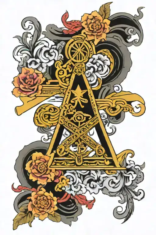 masonic square & caduceus symbol combined tattoo design idea