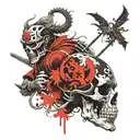 Asian smoke dragon and samurai skull warrior tattoo design idea