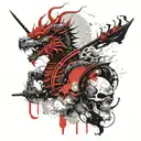Asian smoke dragon and samurai skull warrior tattoo design idea