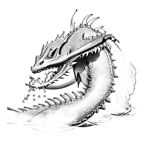 A cigar smoke forming the silhouette of a water dragon tattoo design idea