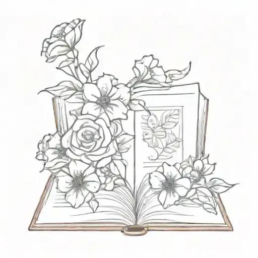 open book with flowers tattoo design idea