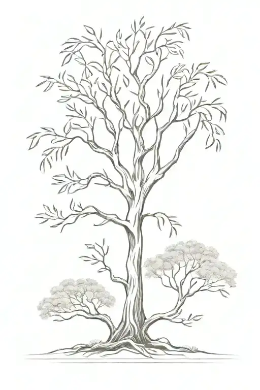 blooming willow tree line art tattoo design idea
