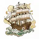 Imagine an ancient and robust ship, bravely fighting against the raging waves of an unleashed storm. The mast tattoo design idea