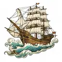 Imagine an ancient and robust ship, bravely fighting against the raging waves of an unleashed storm. The mast tattoo design idea