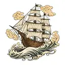 Imagine an ancient and robust ship, bravely fighting against the raging waves of an unleashed storm. The mast tattoo design idea